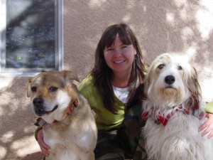 Ann with her dogs Sarge and Sylvie